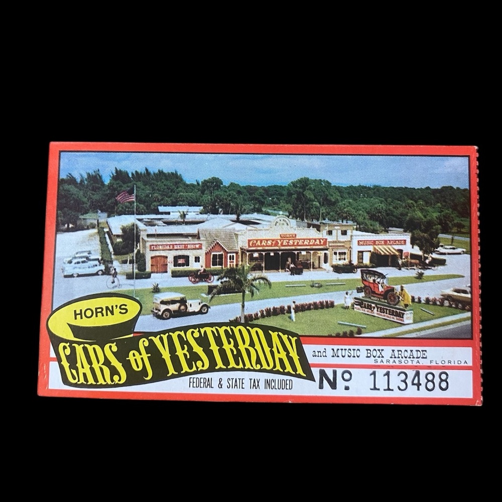 Vintage 60s Postcard Horn’s Cars Of Yesterday Sarasota, Florida